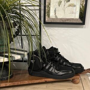 PRADA x ADIDAS Forum High-Top Sneakers - 2TG193 - Black - NEW - US 8 EU 41